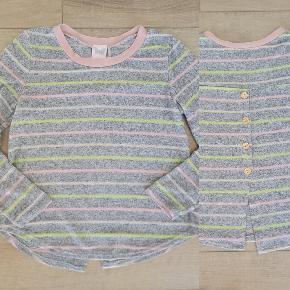​For All Seasons by Paper Crane Girls M Striped Knit Top Gray Pink Yellow